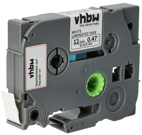 vhbw Schriftband-Kassette kompatibel mit Brother PT 900, 9000-Serie, 7600VP, 900BTS, 900F Etiketten-Drucker 4m x 12mm Schwarz auf Weiß, Laminiert