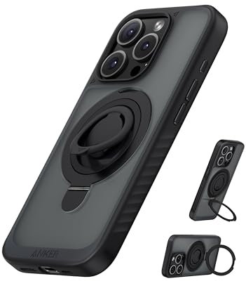 Anker MagGo Magnetic Case with 360° Soft Silicone Ring Stand for iPhone 15, Slim and Durable MagSafe-Compatible Protective Cover, 2-in-1 Shockproof Case Exclusively for iPhone 15 Black