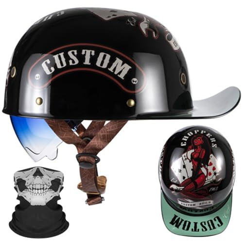 Motorradhelm Baseball Cap Blaue GläSer Mit Farbverlauf Mit Atmungsaktiven Poren Schnellverschluss M-2XL 57-64CM ECE-Zulassung Unisex Erwachsene Halbschalenhelm Halbhelm