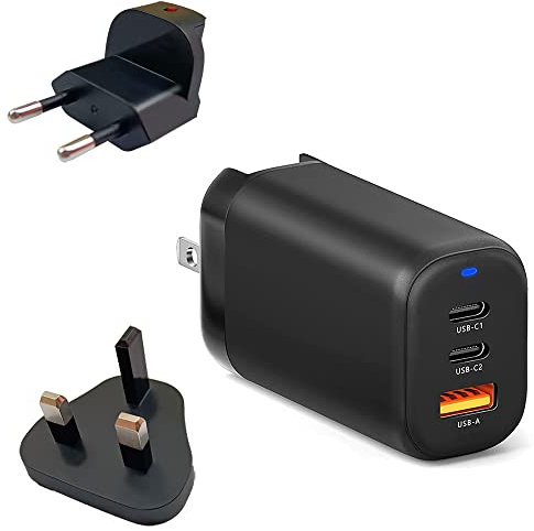 65W USB C Plug, PD Fast Charger Compatible with Mac.Book Pro/Air Wall Charger, i.Phone 15 14 13 12 11 Pro Max, Samsung Galaxy S24/S23/S22 Note 20, HP, 3-Port Charger UK Plug Travel Adapter
