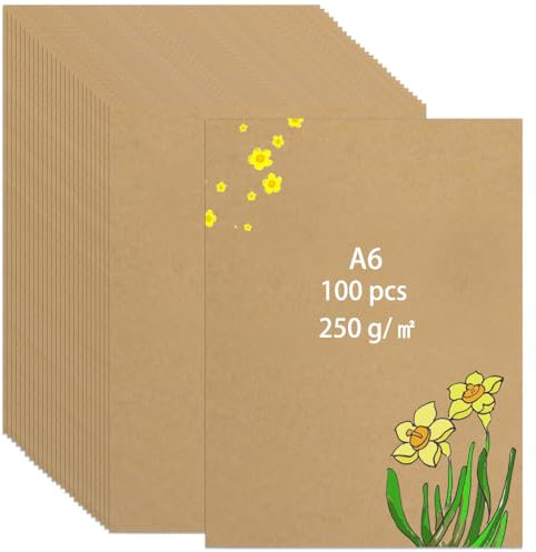 100 Stück Karteikarten A6 Kraftpapier Karten - 14,8 * 10,5cm Blanko Karten zum Selbstgestalten, 250g/m²Kraftpapier A6 für DIY, Hochzeitseinladungen, Danksagungskarten