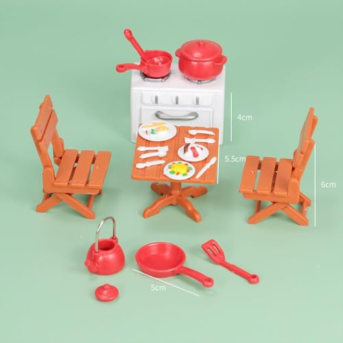 Namvo Miniature Kitchen Dollhouse Accessories Mini Furniture Dollhouse Miniature Decor Table And Chairs Tea Cup Set