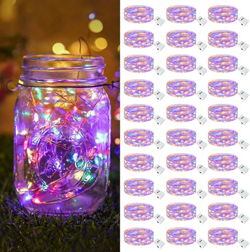 btfarm 30 Stück/3 Modi LED Lichterkette Batterie Klein, 2M 20LED Lichterkette mit Batterie, Mini Lichterketten Batteriebetrieben für Party, Weihnachten, DIY, Hochzeit, Innen Deko (Mehrfarbig)