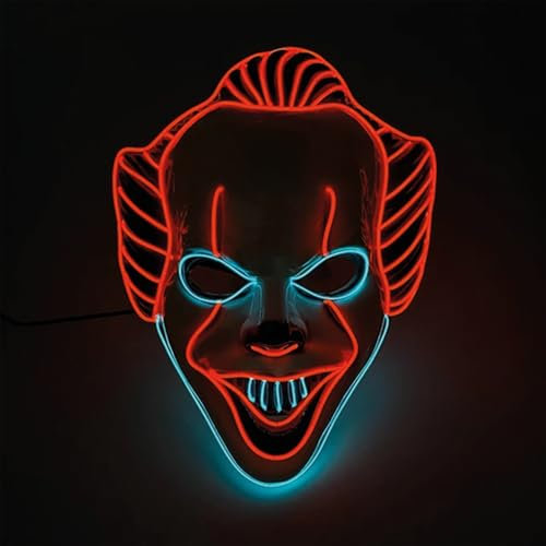 Clown® LED-Maske | Neonmaske aus Hartplastik | 3 Blinkmodi | für Kostümpartys, Halloween, Cosplay, Karneval | Kostüm für Erwachsene Clown Killer | OriginalCorner®