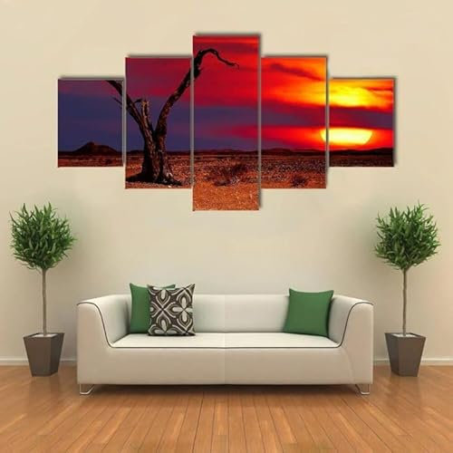 FatAco 5 Stück Toter Baum in der Wüste Bilder Gemälde Modern Home Decor Leinwand Poster Wohnzimmer Modular (Rahmenlos)