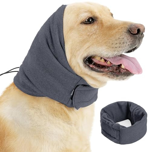YHZNAGEM Hundehals und Ohrenwärmer für Hunde, Ohrenschutz Hund , Gehörschutz Hund, Hundestirnband für Angstlinderung , Gehörschutz-Ohrenschützer , Einstellbare Multifunktionale (Grau, L)