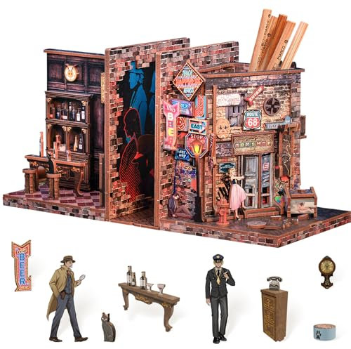 Cutefun Kit Book Nook - Serre-livres, maison de poupée miniature, serre-livres, bibliothèque, maisons, kit de modélisation avec lumières LED, décoration de bibliothèque, Farewell to The Night(IBN02)
