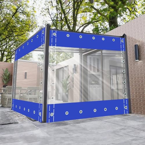 Clear Waterproof Tarpaulin Curtains with Grommets,Heavy Duty Transparent Tarpaulin,Outdoor Side Panels for Pergola/Patio/Porch/Gazebo,（Height x Length）2x2m/6.56x6.56ft
