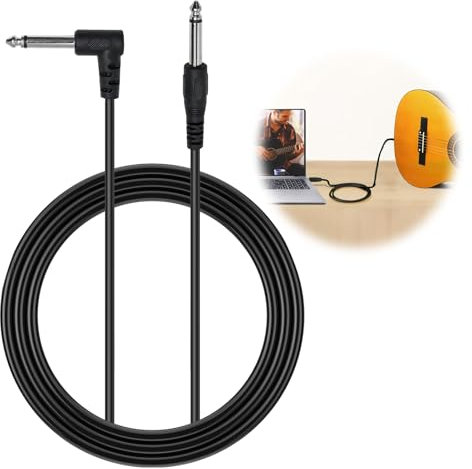Aeipou TRS 1/4 Inch Right Angle Guitar Cable, 6.35mm Balanced Stereo Cord Musical Instruments Parts Bass Effector Cable Audio Connect for Electric Guitars Amplifiers Studio Monitors and Mixers (1.5M)