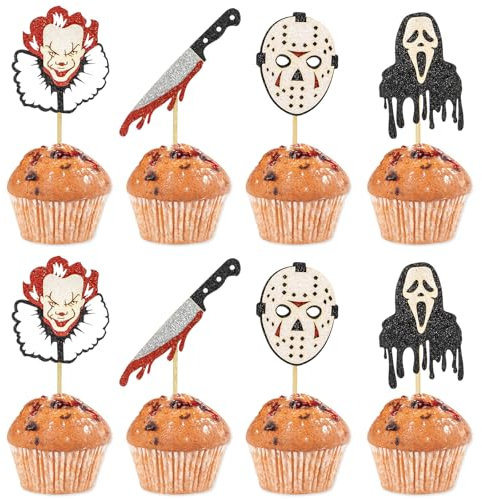 KufaerBeam Have a Killer Birthday Cake Topper - Halloween Horror Decorations for Vampire Diaries, Baby Shower, Demon Slayer - 4-Pack (B)