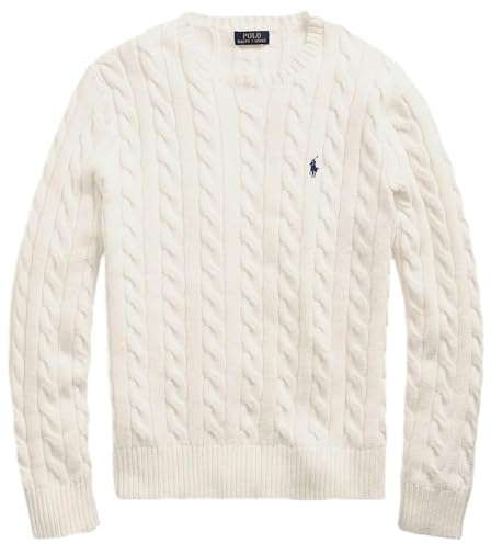 POLO RALPH LAUREN Men's Iconic Cable Knit Cotton Pullover Sweater, Ralph Lauren Cream, Medium