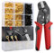 VEUWOLM 1050 Stück Crimpzange Aderendhülsen Kabelschuhe Set, Crimpzangen 0,25-1.5mm², Crimp Zange 2.8 mm/4.8 mm /6.3 mm Crimpzange Set, Kabelschuhzange, Quetschverbinder Kabelschuh Sortiment Kit