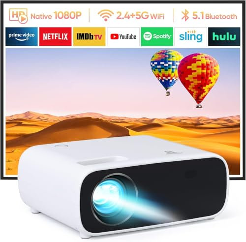 Mini Beamer,Wielio 16000 Lumen Bluetooth Beamer 1080P Unterstützt, 5G WiFi LED Heimkino Portable Projektor, Kompatibel mit iOS/Android/Laptop/HDMI/PC/TV-Stick