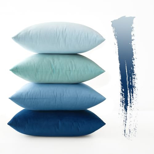 MIULEE Samt Kissenbezug 40x60 cm Kissenhülle Blau Serie 4er Set Sofakissen Samtkissen Dekorative Dekokissen Couchkissen Zierkissen Deko Farbverlauf Bezug Sofakissenbezug für Wohnzimmer Kinder Büro