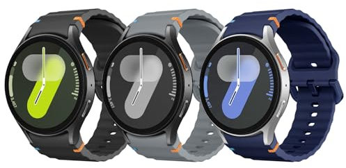 Astorgos 3 Pack Bracelets de Sport Compatible avec Samsung Galaxy Watch 7 FE 6 5 4 40mm 44mm, Bracelet en Silicone Souple pour Galaxy Watch 6 4 Classic 43mm 47mm/5 Pro 45mm Femmes Hommes, ‌‌N/BM/GS‌