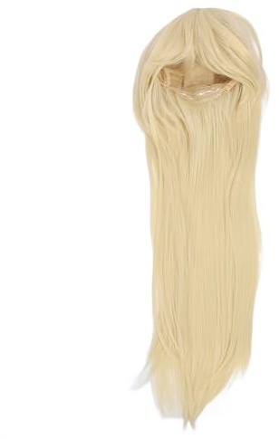 Lange blonde Damenperücke mit Pony, Synthetik, sichere Passform, hitzebeständig, flauschig, blassgold, Cosplay, lange blonde Perücke