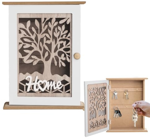 Zinueen Schlüsselkasten Holz, Schlüsselkasten Modern Schlüssel Kasten, Schlüsselschrank Weiß Schlüsselbox Schlüsselschrank Schlüsselablage Wandorganizer Für Die Wand Für Eingang, Flur, Büro (Weiß 2)