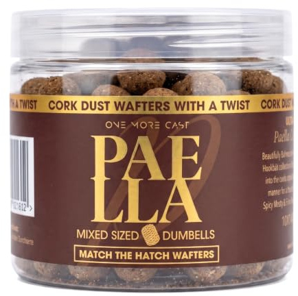 OMC Paella Cork Dust Wafters - 10x14mm & 14x18mm Carp Hookbaits | Match The Hatch Dumbell Wafters in a 200ml Tub - META Terminal Tackle Carp Bait