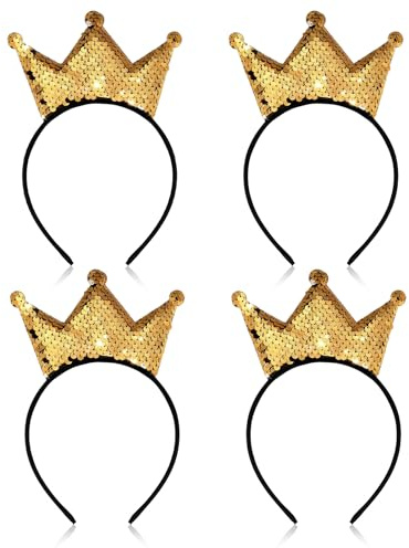 LIQWEI 4 Stück Pailletten Krone Stirnband, Glitzer Prinzessin Stirnband Glitzer Kronen Haarband rinzessin Kron Haarreif Für Mädchen Frauen Geburtstag Weihnachten Party