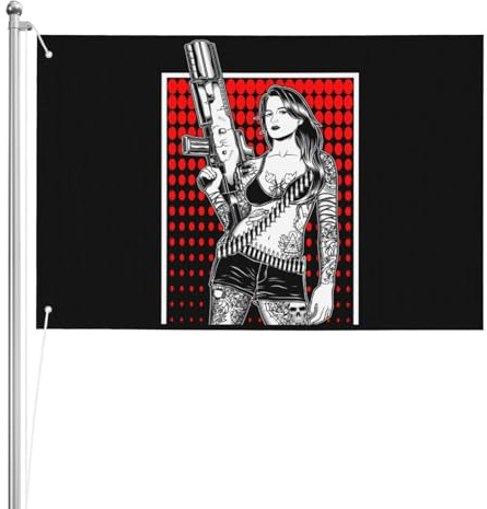 Yard Flaggen Weibliche Mafia-Räuberbanditen Mit Waffen Garten Flaggen Uv-Beständig Garten Fahnen Weatherproof Feiertage Flags Für Karneval Extérieur Parade 90X150 Cm