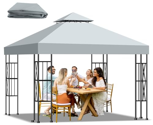 Qdreclod Pavillon Ersatzdach 3x3m Wasserdicht – Doppeldach mit Air Vent, UV-beständig, Winterfest, Stabil – Pavillondach Ersatzzeltdach für Garten, Camping, Grillen (300D Polyester), Grau
