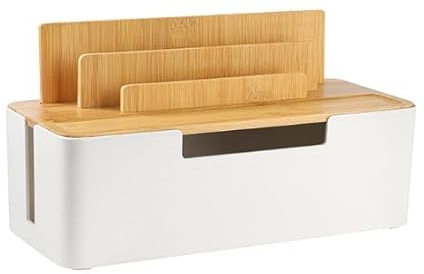 Cable Tidy Box, Cord Organizer Box, Cable Management Box with Dual-purpose Lid for Phones/Tablets/Smartwatches/Book, Desktop Cord Organizer for Tidy Workspace (White)