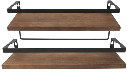 HOUDERCO 2 Stück Schwebende Wandregale aus Metall und Holz Robuste Wanddekorhalter für Bad und Wohnzimmer Vielseitiges Lagerregal für Hängende Aufbewahrung