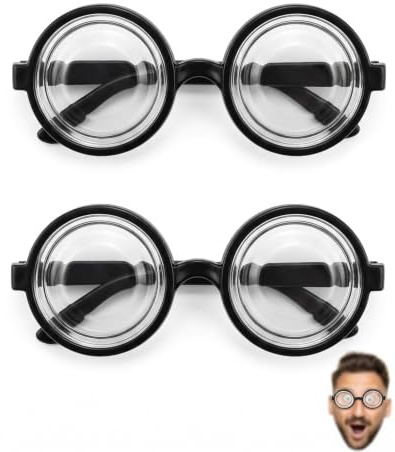 BTACGWP Nerd Brille 2er Pack Ohne Stärke - Lustige Hornbrille als Kostüm Zubehör für Halloween Party & Streber Verkleidung mit klarer Sicht