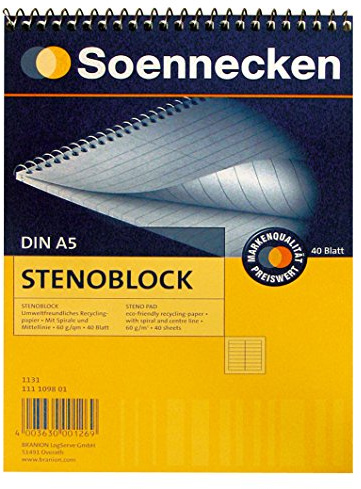 Soennecken Stenoblock 1131 DIN A5 mit Mittellinie 40Blatt weiß
