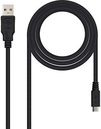 NanoCable 10.01.0501 - Cable USB 2.0 a micro USB, uso principal en moviles y camaras digitales, tipo A/M-Micro B/M, macho-macho, negro, 1.8mts