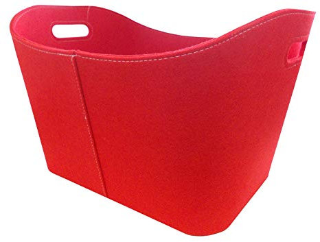 Metrox 99155 Holzkorb mit Tragegriffen (Kaminholztasche Filz, Farbe rot, Maße 53,5x43x34 cm)