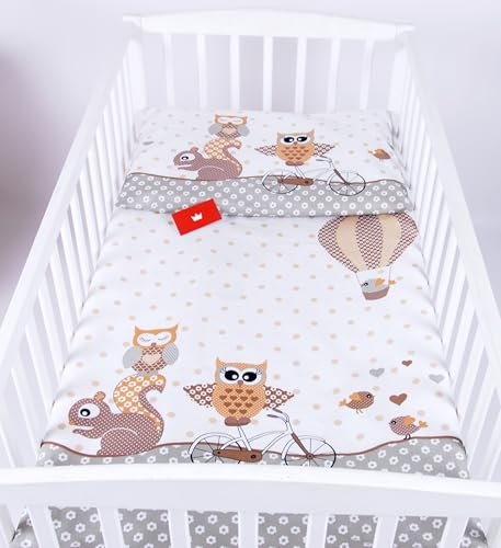 Babylux Bettwäsche Bezug 2 TLG. 100 x 135 cm / 90 x 120 cm Kinderbettwäsche Kind Bettset Baby Babybettwäsche (54. Eule Braun, 100 x 135 cm)