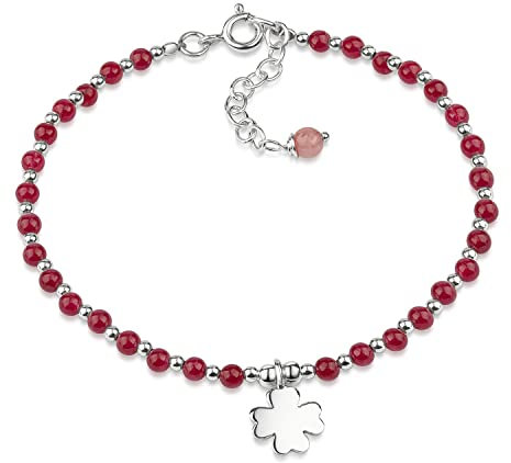 Materia Achat Edelstein Armband Damen 925 Silber mit Kleeblatt rot SA-1-Rot