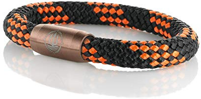 Maritimes Seemannsgarn Segeltau Armband Usedom schwarz-orange 8mm, Leutnant (braun), XL - Gelenkumfang von 18 cm bis 21 cm