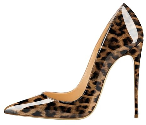 EDEFS Escarpins Femme Leopard Vernis Talon Aiguille 12 cm Bout Pointu Chaussures Élégantes Confortables Soirée Mariage EU38