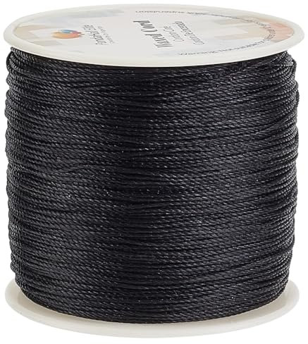 PH PandaHall 106m 0.5mm Filo di Poliestere Cerato Nero Filo Cerato per Bracciali Macrame, Cordini in Poliestere Cerato per Creazione di Gioielli Cavigliere Perline Collane Artigianato