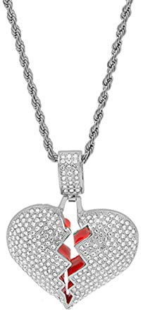 MOCA Broken Heart Kette Halskette & Anhänger Iced Out Bling Zirkon Hip Hop Schmuck Silber