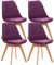 CLP 4er Set Esszimmerstuhl Linares Kunststoff I Stoff I Samt I Cord I Lederoptik I Lehnstuhl Mit Holzgestell, Farbe:lila, Material:Samt