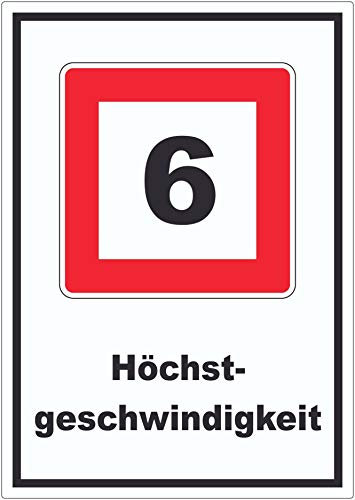 Höchstgeschwindigkeit 6 kmh nicht zu überschreiten Aufkleber mit Symbol und Text A7 (74x105mm)