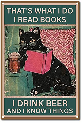 CREATCABIN Das Ist Was Ich Mache Ich Lese Bücher Zeichen Retro Katze Poster Vintage Blechschild Für Zuhause Badezimmer Wanddekoration, 8 x 12 Zoll