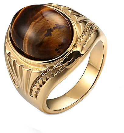 Mode Ringe Herren 20mm Ring Männer Edelstahl Ovaler Opal-Jubiläumsring Siegelring Gold Ringe 67 (21.3)