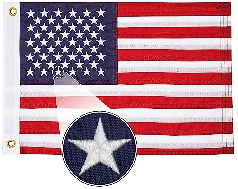 FLAGWIN Amerikanische Flagge für Boot, US-Yacht, nautische Flagge mit 50 bestickten Sternen, strapazierfähiges Nylon, lebendige Farben, 4 Nähte, lichtbeständig, mit 2 Messingösen, für den Innen- und