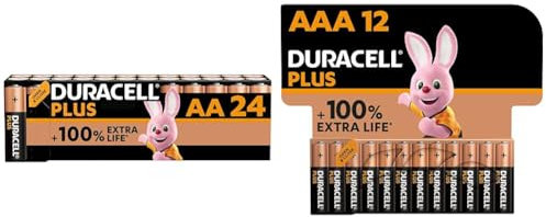 Duracell Plus AA Alkaline Batteries [Pack of 24], 1,5V LR6 MN1500 & Plus AAA Alkaline Batteries [Pack of 12], 1.5V LR03 MN2400