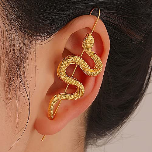 TseenYi Ear Wrap Crawler Hook Earrings Gothic Snake Ear Crawler Earrings Snake Ear Cuff Earrings Gold Snake Ear Climber Earrings Punk Ear Jewelry for Women and Girls(1pcs)