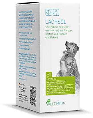 Valetumed Lachsöl,100ml, Hochwertiges Öl, das den Stoffwechsel und das Immunsystem von Hunden und Katzen unterstützt, Liefert essenzielle Omega-3- und Omega-6-Fettsäuren. Naturreine Premium-Qualität