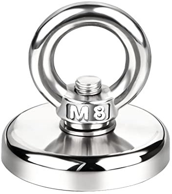 Powmag Magnet 80KG Zugkraft, Neodym-Ösenmagnet Ø48x H9.5 mm, Hochleistungsmagnet Ideal für Magnet Fischen, Magnetfischen mit Ringschraube und Senkbohrung für Magnetfischen und Bergung im Fluss
