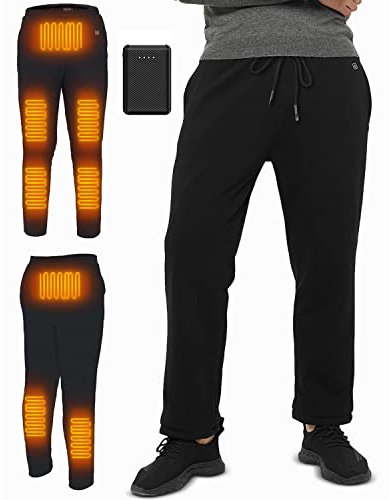 FERNIDA Heating Trouser with Battery, USB 5V Electric Heated Pants Winter Warm Outdoor Snow Ski Hiking Fishing Walking Trouser for Men, 8 Heating Zones, Large Black