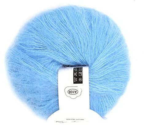ANKROYU Mohair Garn, Angora Wollgarn, Weiches Mohair Stricken, Angora Mohair, Weiche Sportliche Wolle, Beliebtes Weiches Mohair Garn Zum Häkeln, zum Stricken von Schals, Tüchern(hellblau)