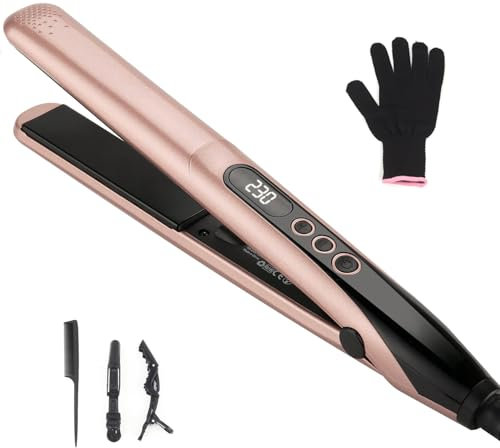 2 in 1 Glätteisen Locken und Glätten, 30S Schnellaufheizung, Professioneller Haarglätter, mit LCD-Display 100-230°C Hair Straightener, Dual-Spannung, Keramik-Heizplatte