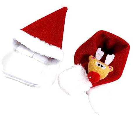 minkissy 1 Set Kleider für den Winter, Weihnachtsmann-Outfit, Schal, Mütze für Schal, Weihnachtskostüm für Katze, Weihnachtsschal, Hund, Katze, Elch, Schal, Mütze für Mützen, Hüte, Haustierzubehör
